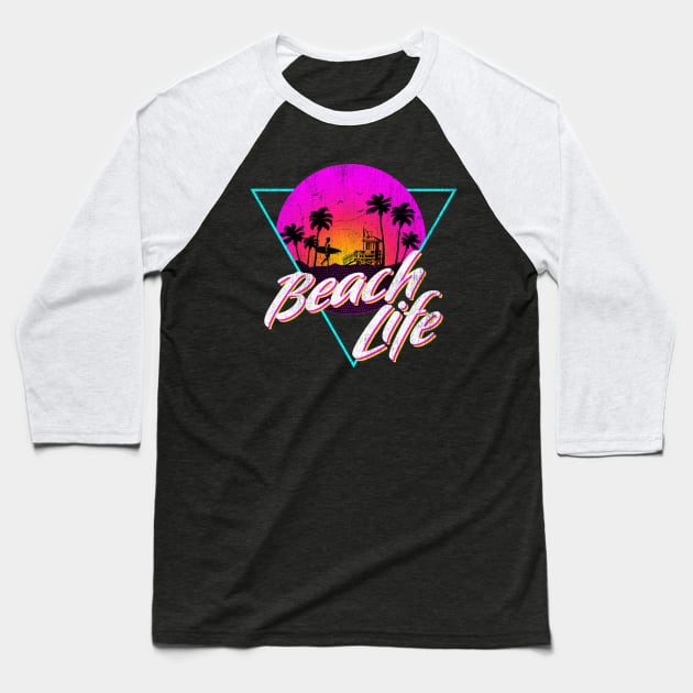 Vintage Fade Beach Life design Baseball T-Shirt by Vector Deluxe